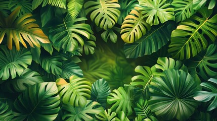 Lush Green Leafy Background with Vintage Floral Elements for Eco-Friendly Design, Fresh Botanical Illustration, Organic and Natural Pattern for Spring and Summer