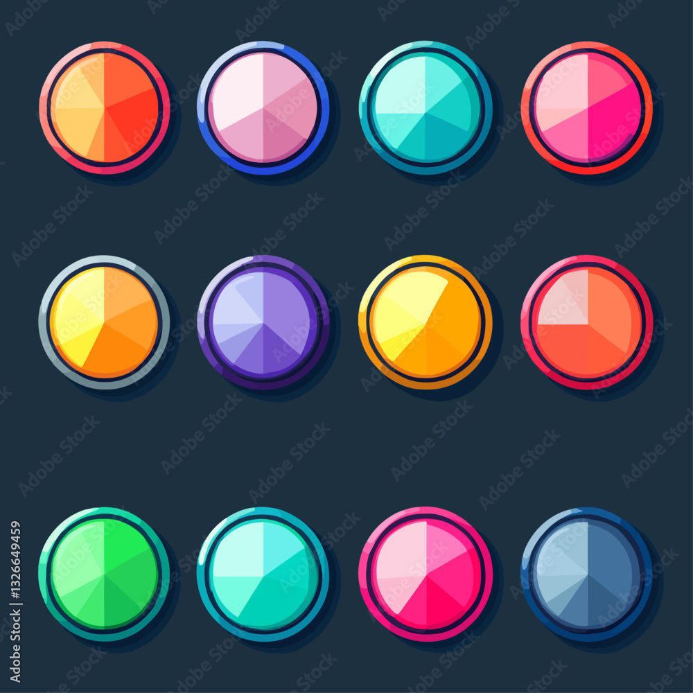 Poster colorful geometric circular buttons with shadow, flat design style