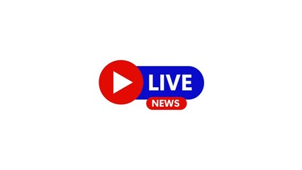 Bold live news button with animated text, perfect for social media streaming, TV broadcasts, gaming, and online programs.