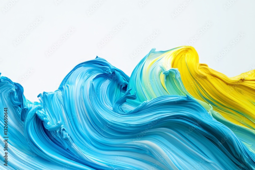 Poster colorful abstract wave pattern created with blue and yellow paint on a white background