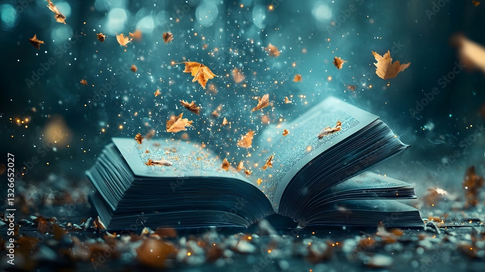 Poster captivating 3d molecular reaction takes place within the pages of an open book showcasing the dynami