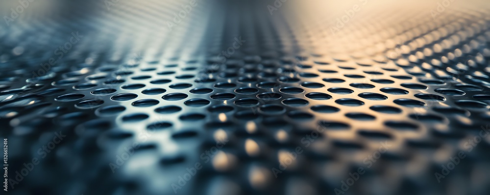 Poster Perforated metal sheet reflecting light creating abstract pattern
