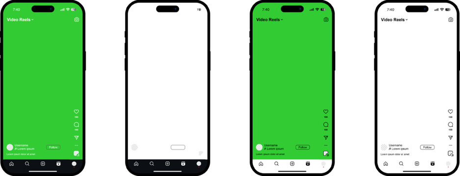 Instagram Video Reels screen mockup template isolated on transparent background