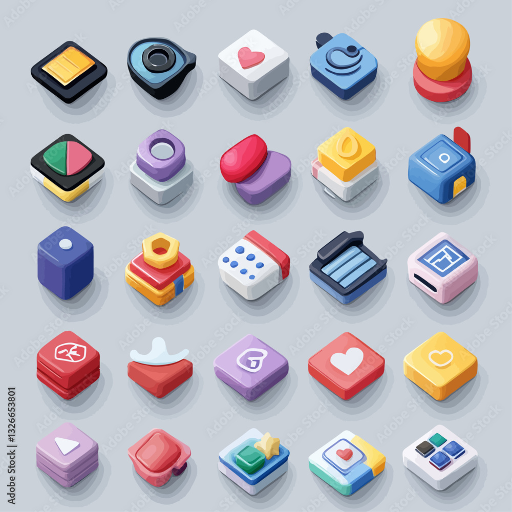Poster isometric icons set - 3d illustrations of various ui elements
