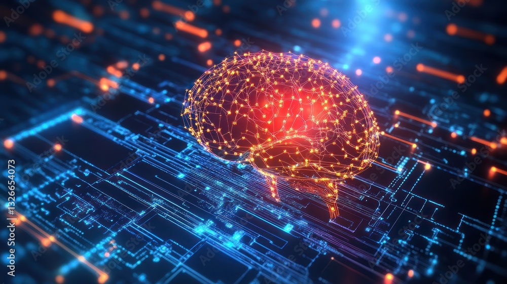 Poster a vibrant digital representation of a brain illuminated with glowing connections, symbolizing advanc
