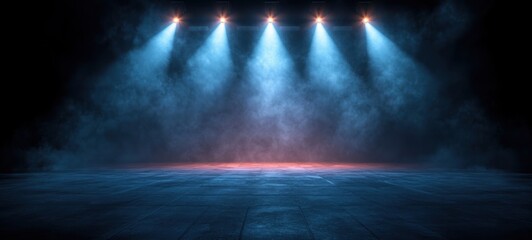 Finish Line in a Night Race Under Bright Spotlights and Fog