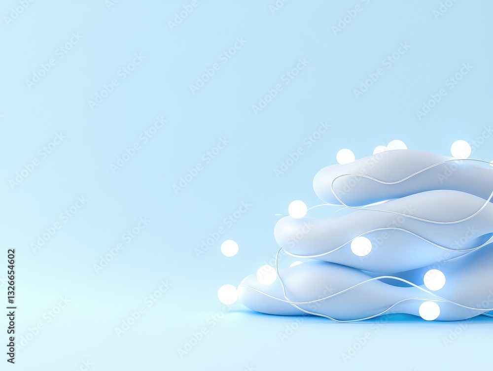 Poster abstract composition of smooth shapes intertwined with glowing lights on blue backdrop