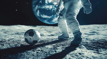 astronaut playing football on the moon