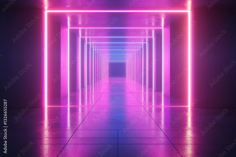 Aufkleber vibrant neon hallway illuminated with pink and blue lights creating a futuristic atmosphere