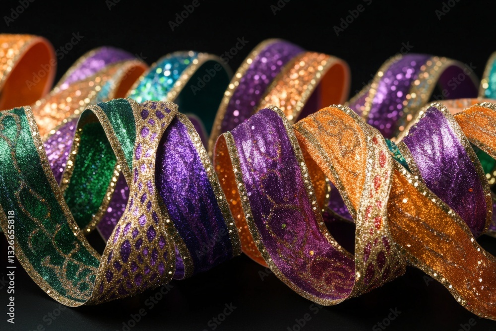 Poster colorful metallic ribbons create a festive display for celebrations and events