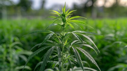 Naklejka premium Lush Green Cannabis Plant in Field High Resolution Image