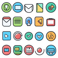 Colorful Icon Set: Communication, Technology, and Interface Design Elements
