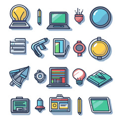 Digital Devices Icon Set on White, Illustration of Tech and Ideas.