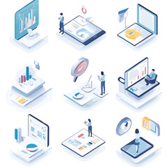 Isometric digital business charts and analytics analysis concept