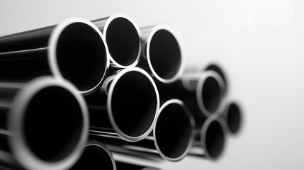 Stack of industrial steel pipes forming an abstract pattern