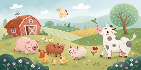 Obraz premium Farm Animals Illustration