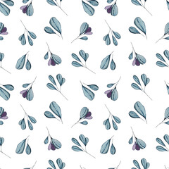 Watercolor seamless pattern with herbs and flowers. Romantic floral background. Fabric design.
