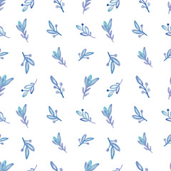 Fototapeta premium Watercolor seamless pattern with herbs and flowers. Romantic floral background. Fabric design.