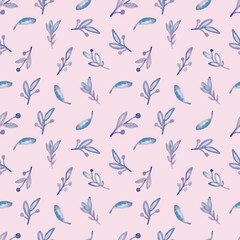 Watercolor seamless pattern with herbs and flowers. Romantic floral background. Fabric design.