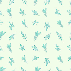 Watercolor seamless pattern with herbs and flowers. Romantic floral background. Fabric design.