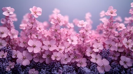 Obraz premium Vibrant Lilac Flowers Arrangement on a Purple Background Highlighting Beauty and Color