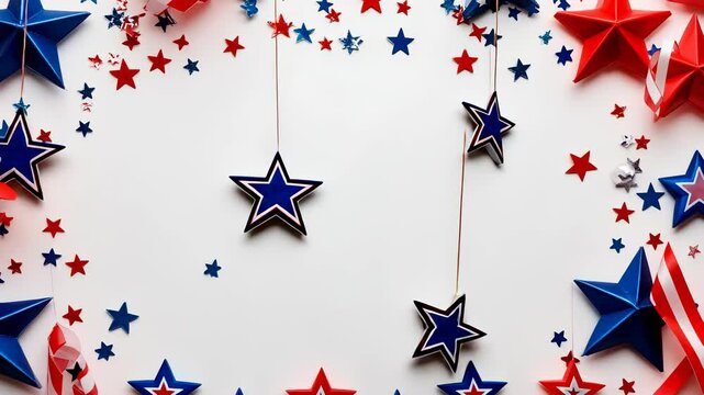 American flag waving alongside decorative pride pattern, symbolizing national star against pristine white background holiday, July 4, Veterans or memorial day copy space for text video 4k