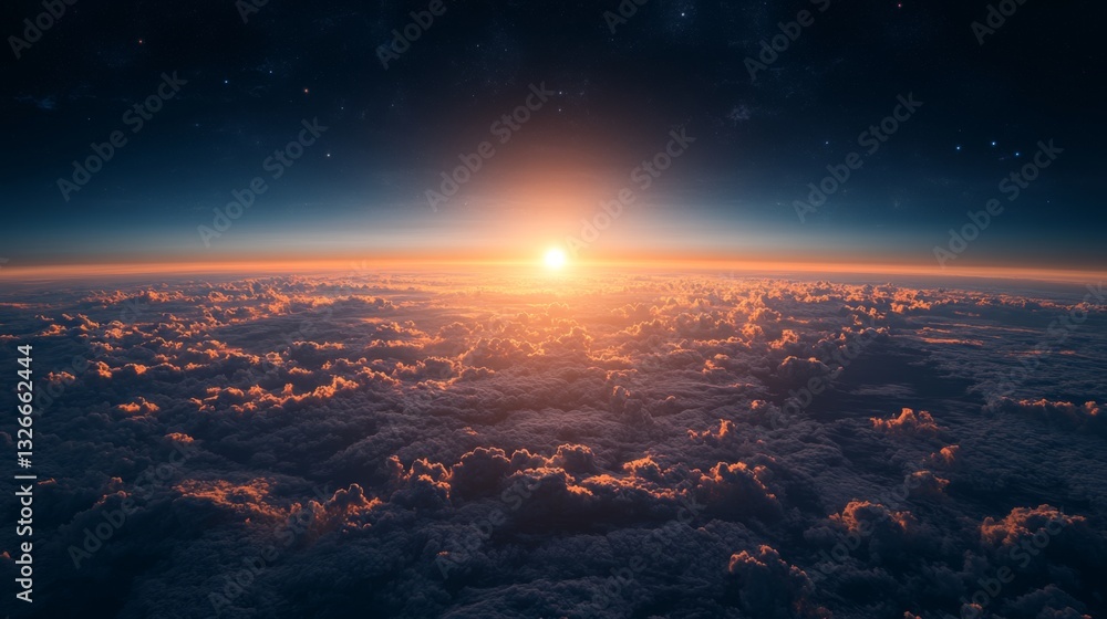 Poster Sunrise illuminates the clouds over Earth as a satellite captures real-time telemetry and geospatial data. This is part of ongoing surveillance and analysis efforts.