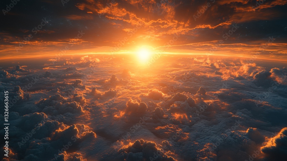 Aufkleber a breathtaking view of sunrise as golden rays illuminate clouds from above.