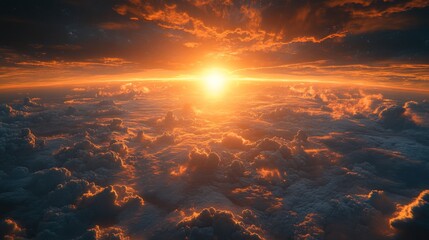 Fototapeta premium A breathtaking view of sunrise as golden rays illuminate clouds from above.