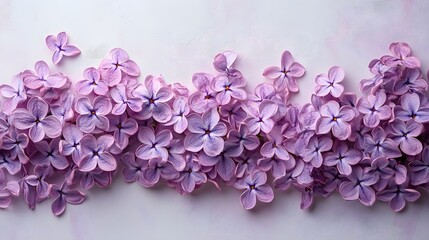 Obraz premium Elegant Lilac Flowers Arranged Gracefully Against a Soft White Background