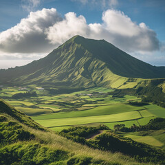 Fototapeta premium Mountain landscape Ponta Delgada island, Azores Portugal