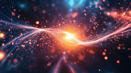 Fototapeta premium Abstract digital art depicting vibrant energy waves and luminous particles in a captivating cosmic environment.
