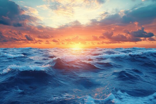 Beauty of nature unfolds as the sun sets over the sparkling waves of the ocean, casting vibrant colors across the sky