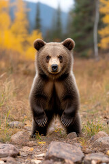 Fototapeta premium a photograph of an enormous grizzly bear standing on its h