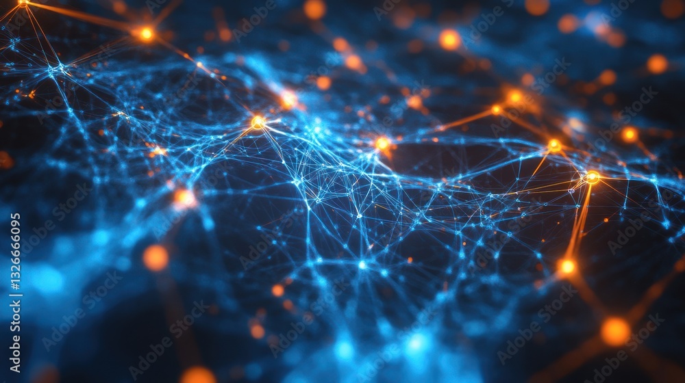Poster abstract digital network with glowing connections and nodes highlighting the vastness of information