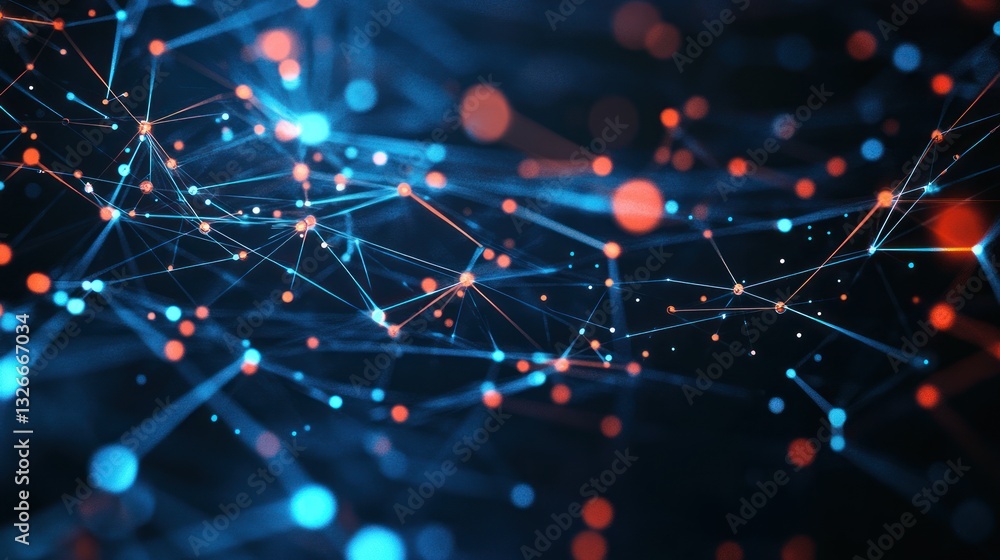 Aufkleber abstract digital network background showcasing connections and data flow with vibrant blue and orang