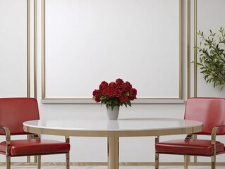 Contemporary meeting space with a round table, stylish chairs, and a whiteboard, promoting teamwork on innovative ideas.