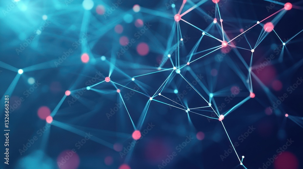 Poster abstract network illustration with glowing nodes and connections representing technology and communi