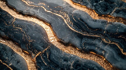 Abstract design, black and gold, flowing lines