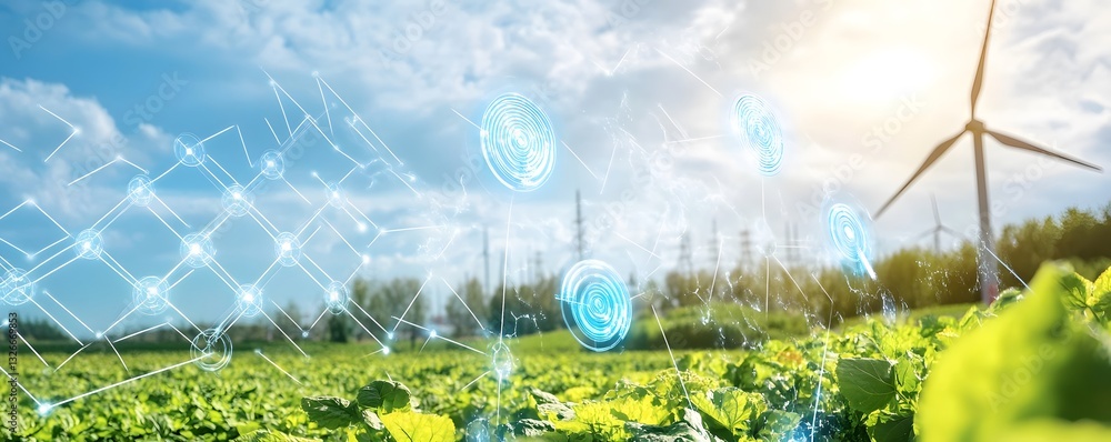 Poster Smart farming: monitoring system analyzing crops growth and wind turbines generating clean energy