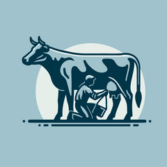 illustration of dairy farmer is milking a cow