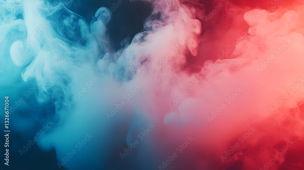 Poster colorful smoke creating abstract shapes with red and blue colors