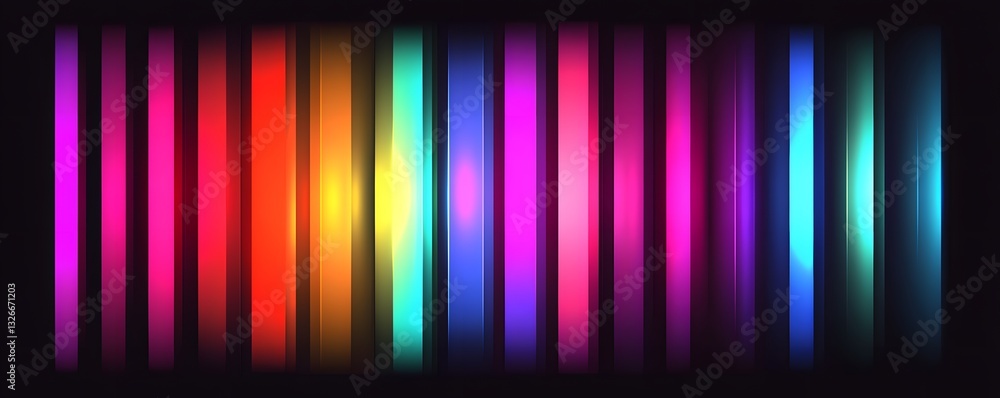 Poster colorful glowing vertical stripes creating vibrant light pattern