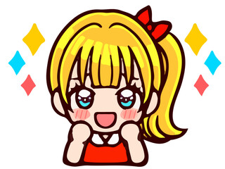 かわいいポニーテールちびキャラの落書き風イラスト素材5