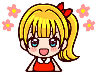 かわいいポニーテールちびキャラの落書き風イラスト素材