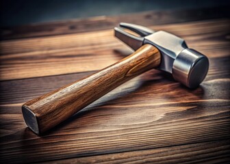 Dark Wood Handled Metal Hammer Diagonal Composition - Stock Photo