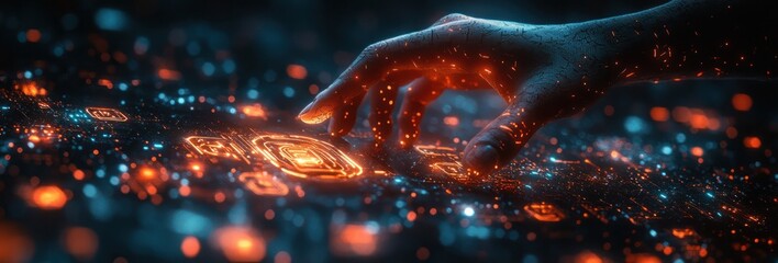 Smartphone in Futuristic Digital Landscape with Holographic Interface in Cyberpunk Style