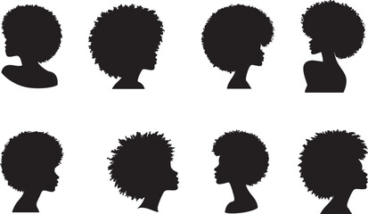 set of afro hair women head icon silhouette design vector art illustration