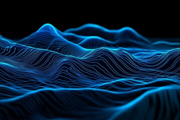 Abstract digital landscape with neon blue circuits and complex patterns
