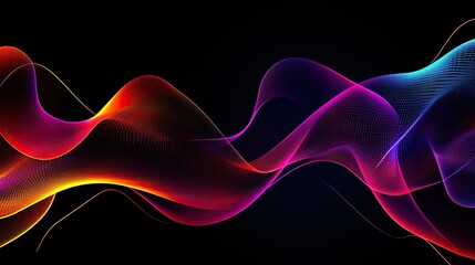 Elegant abstract background with dark blue and purple waves, accented with orange and pink, on a black backdrop, high-resolution vector illustration